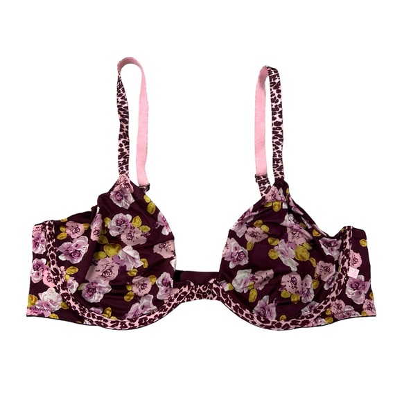 Victoria's Secret Floral Bra Unlined Demi Pink Leopard Size 36C - Picture 1 of 6